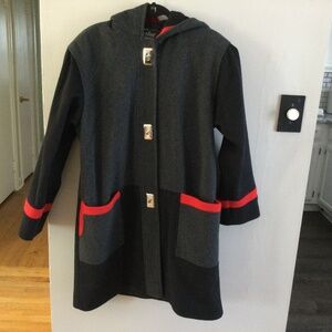 Loring Black/Grey Wool Blend Hooded Winter Coat